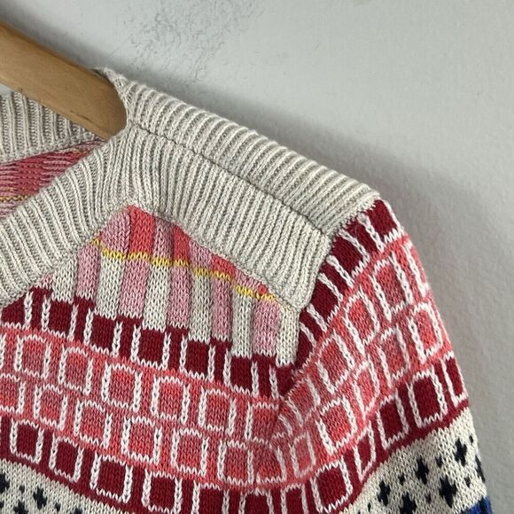 Talbots Fair Isle Striped Tunic Sweater Size L Boatneck Cotton Blend - Picture 3 of 12